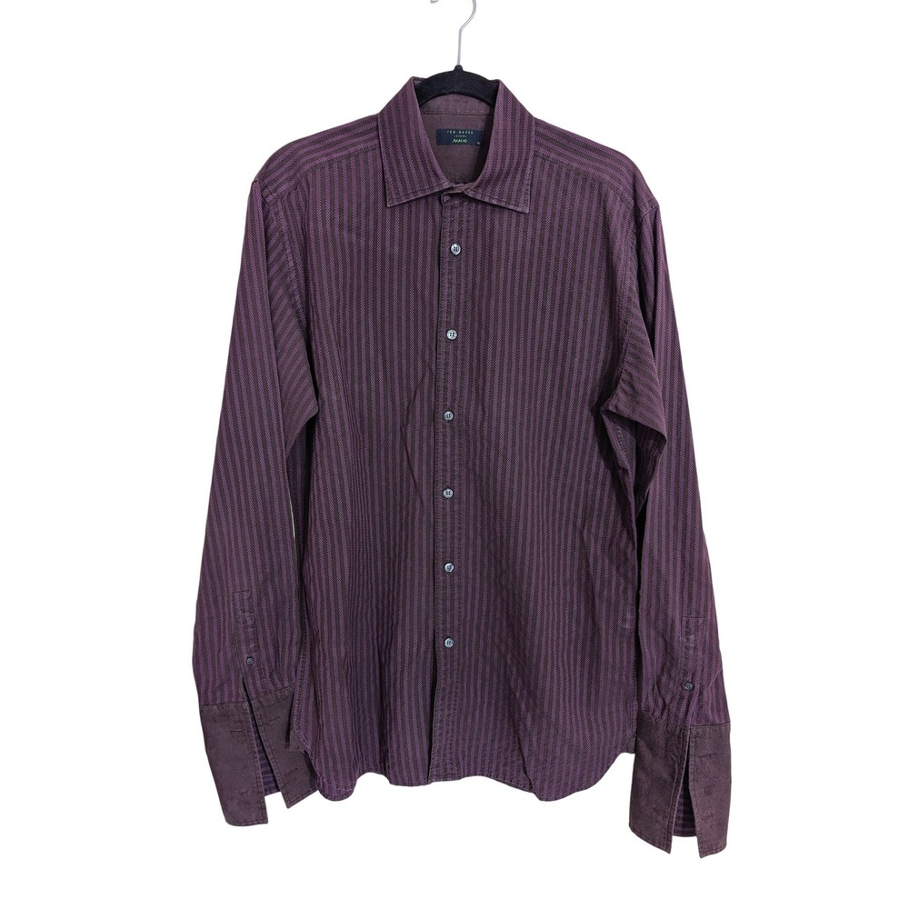 Ted Baker London Archive Mens 16 Purple Striped French Cuff Cotton Dress Shirt